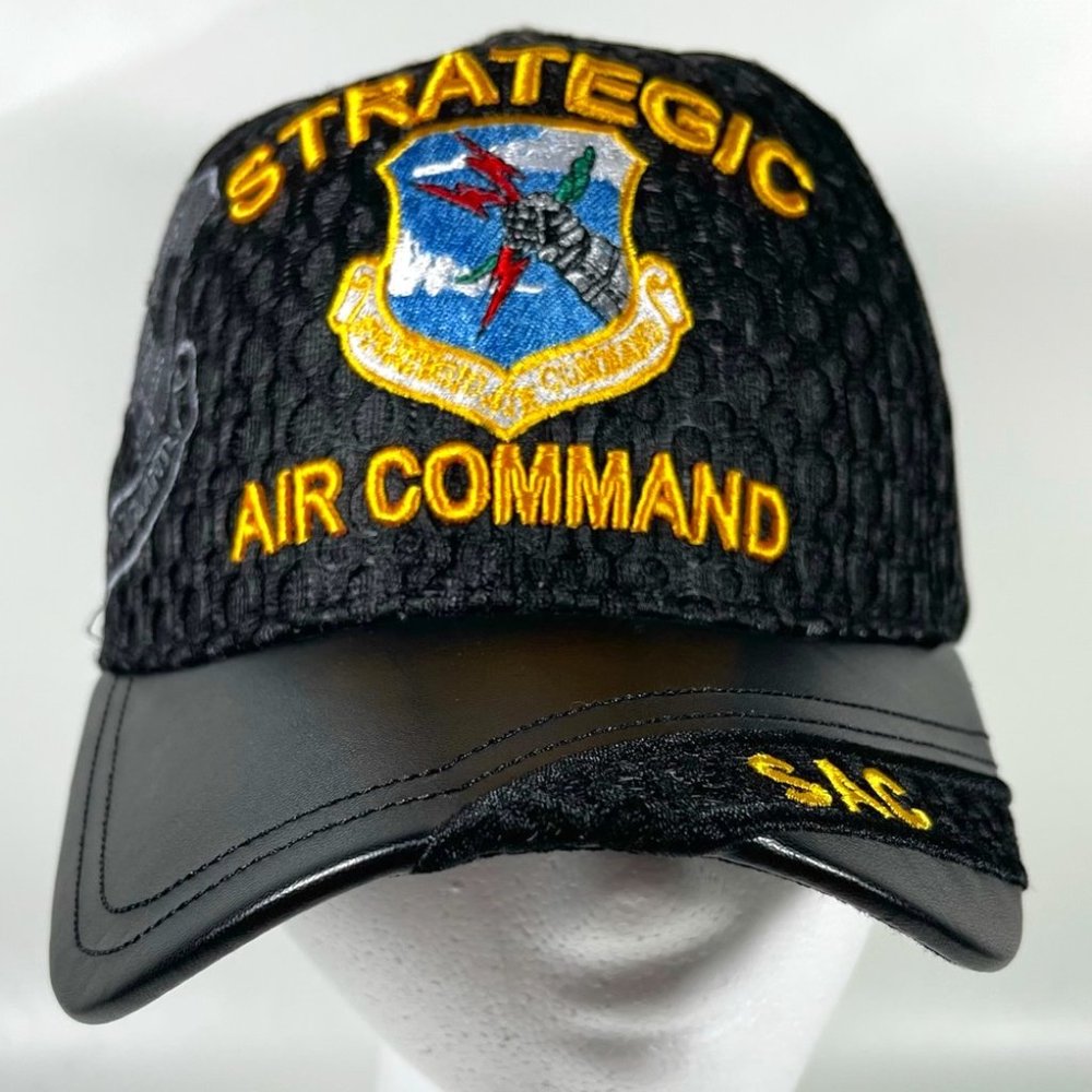 Air Force SAC Strategic Air Command Black Cap Embroidered Textured Glossy Hat